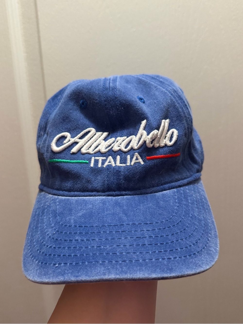 Alberobello Italia Embroidered Blue Distressed Italian Italy Adjustable Hat